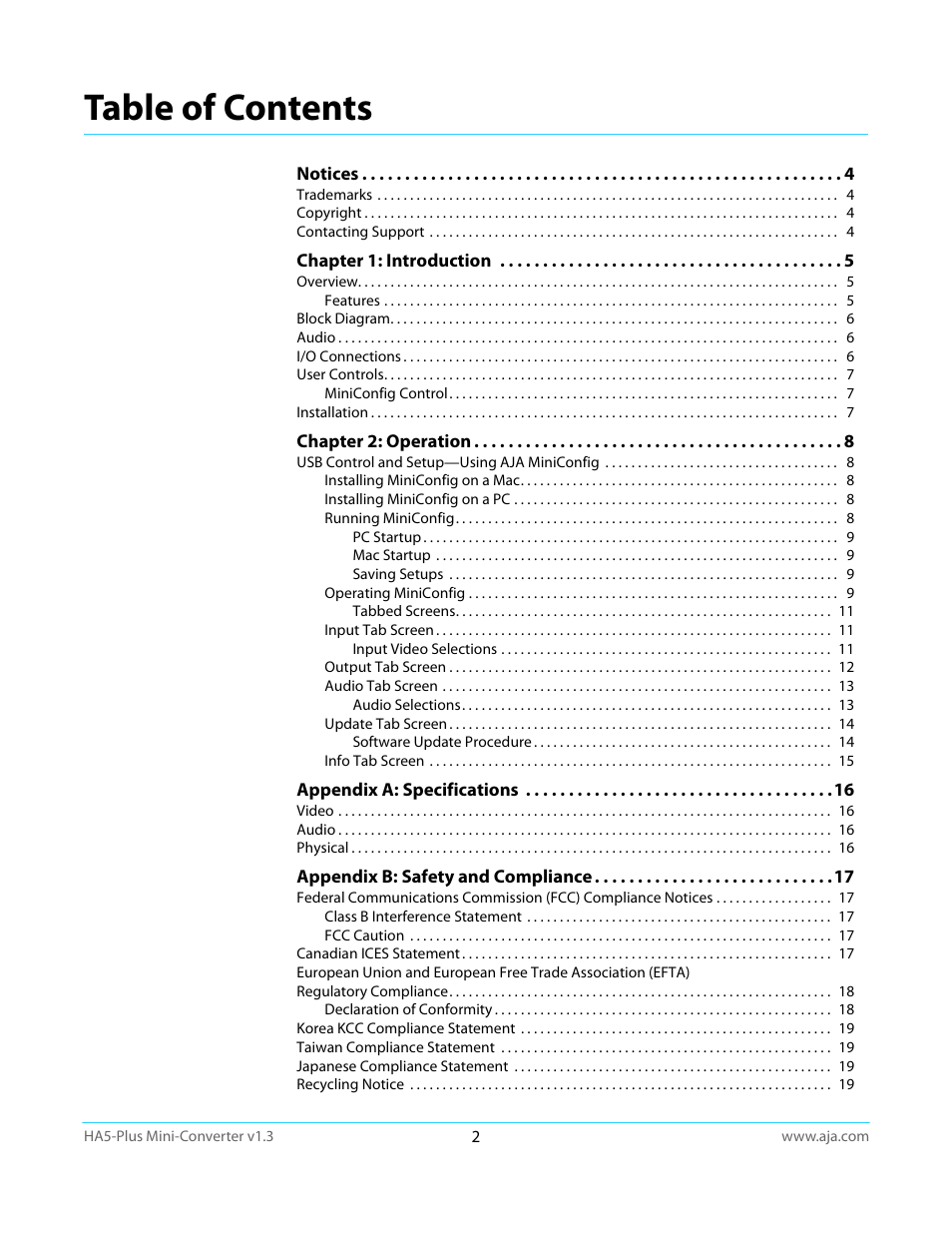 AJA HA5-Plus Version 1.3 User Manual | Page 2 / 28