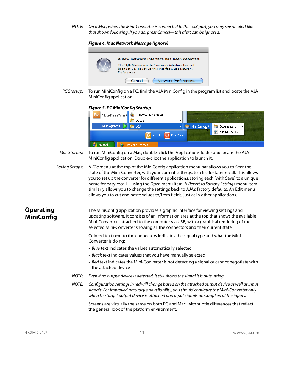Operating miniconfig | AJA 4K2HD User Manual | Page 11 / 32
