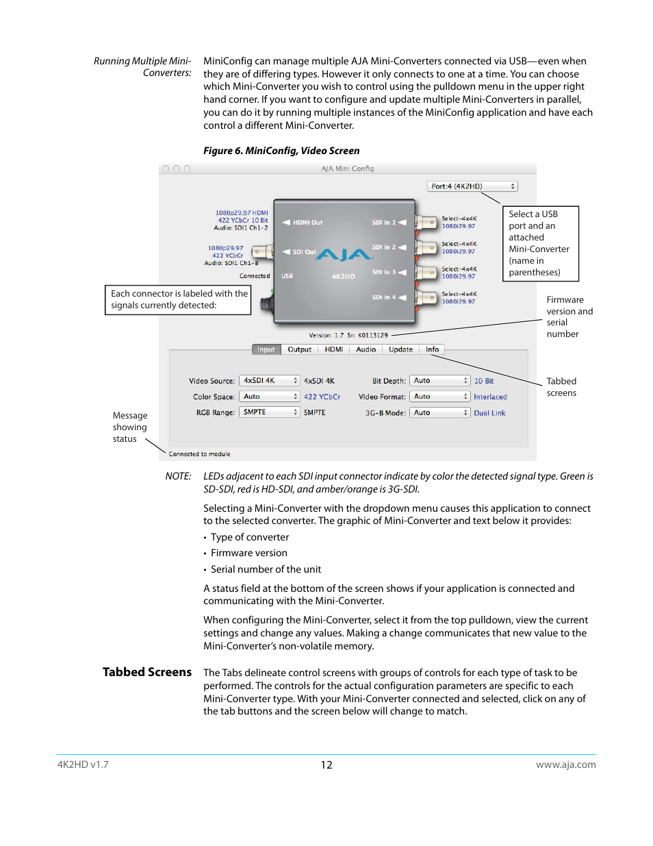Tabbed screens | AJA 4K2HD User Manual | Page 12 / 32