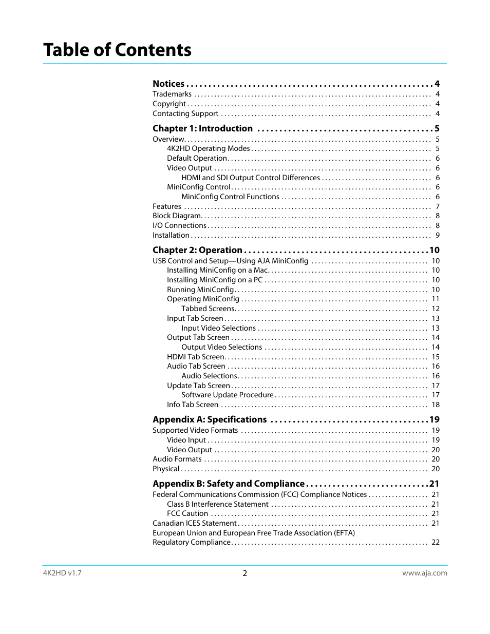 AJA 4K2HD User Manual | Page 2 / 32