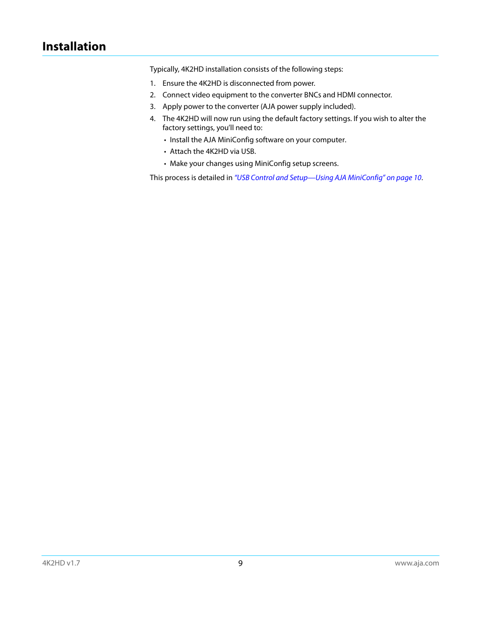 Installation | AJA 4K2HD User Manual | Page 9 / 32