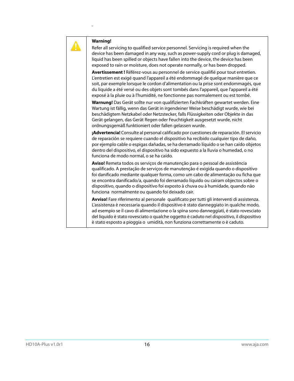 AJA HD10A-Plus User Manual | Page 16 / 18