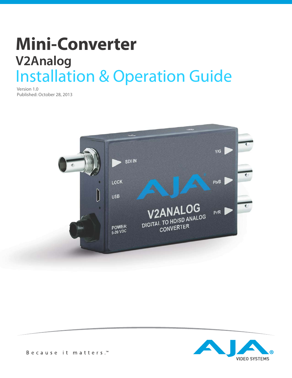 AJA V2Analog User Manual | 27 pages