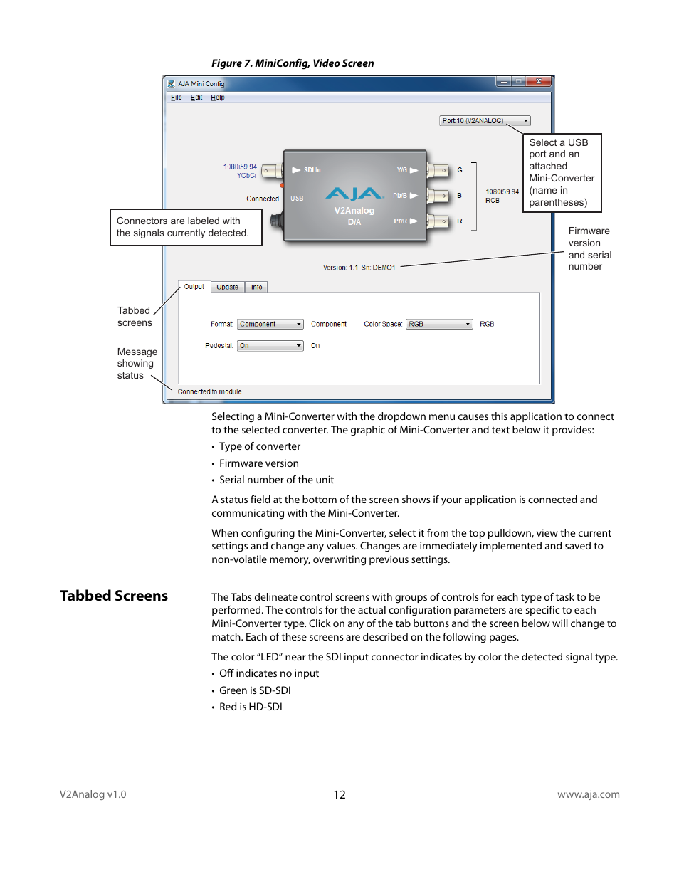 Tabbed screens | AJA V2Analog User Manual | Page 12 / 27
