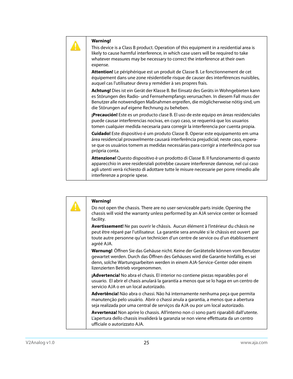 AJA V2Analog User Manual | Page 25 / 27