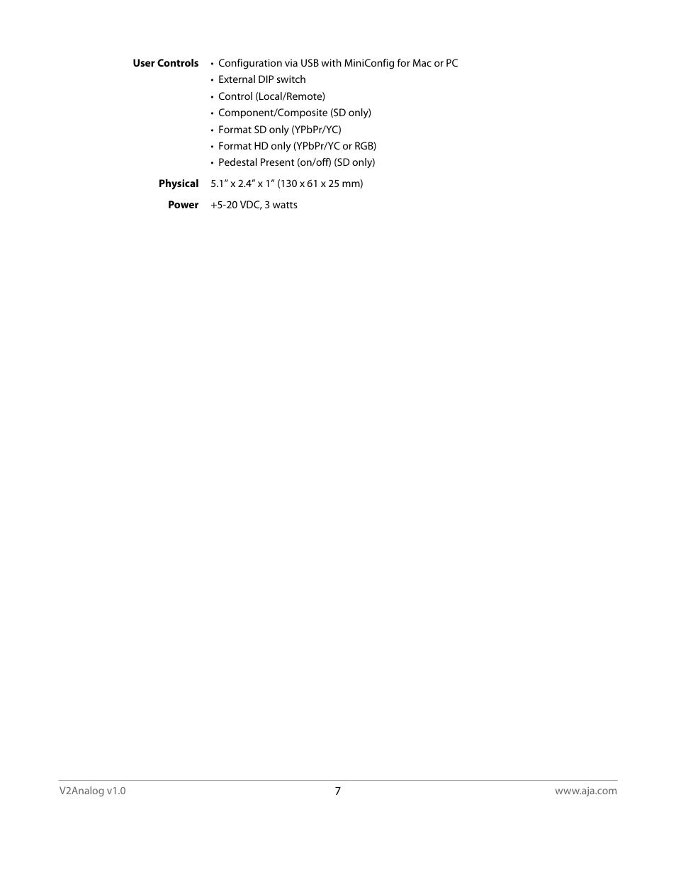 AJA V2Analog User Manual | Page 7 / 27