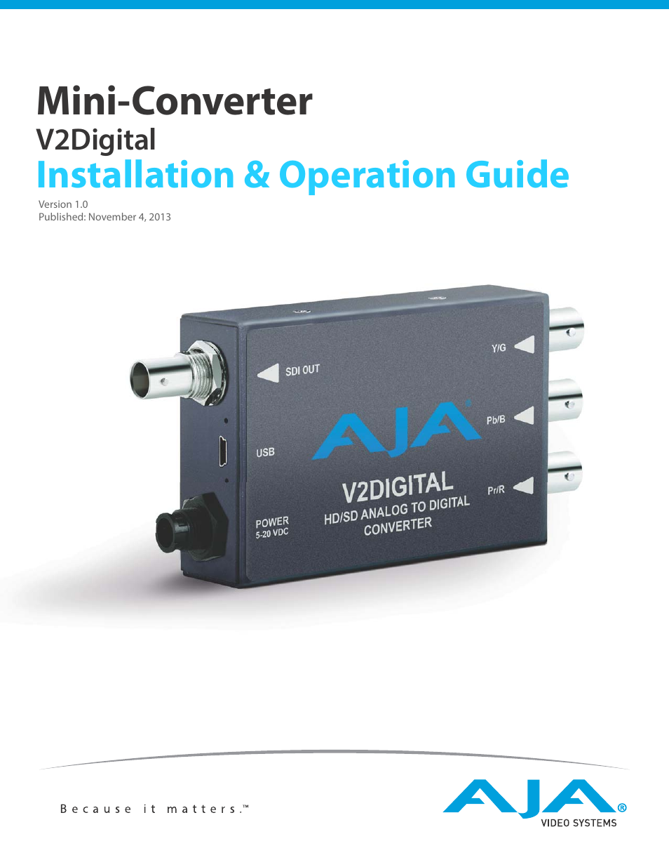 AJA V2Digital User Manual | 26 pages