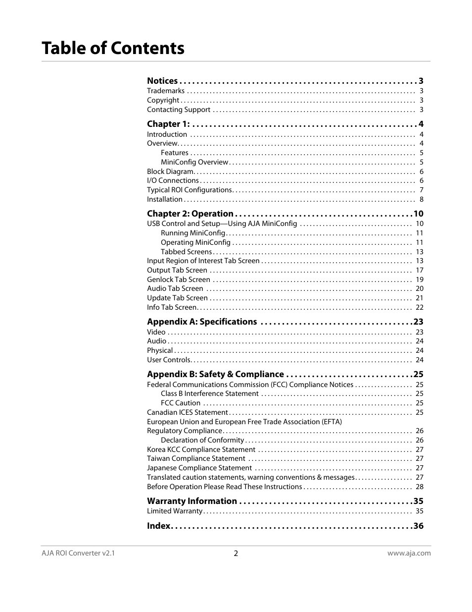 AJA ROI User Manual | Page 2 / 36
