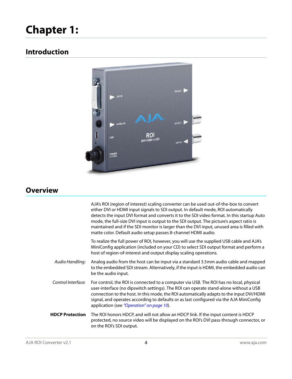 Chapter 1, Introduction, Overview | Introduction overview | AJA ROI User Manual | Page 4 / 36