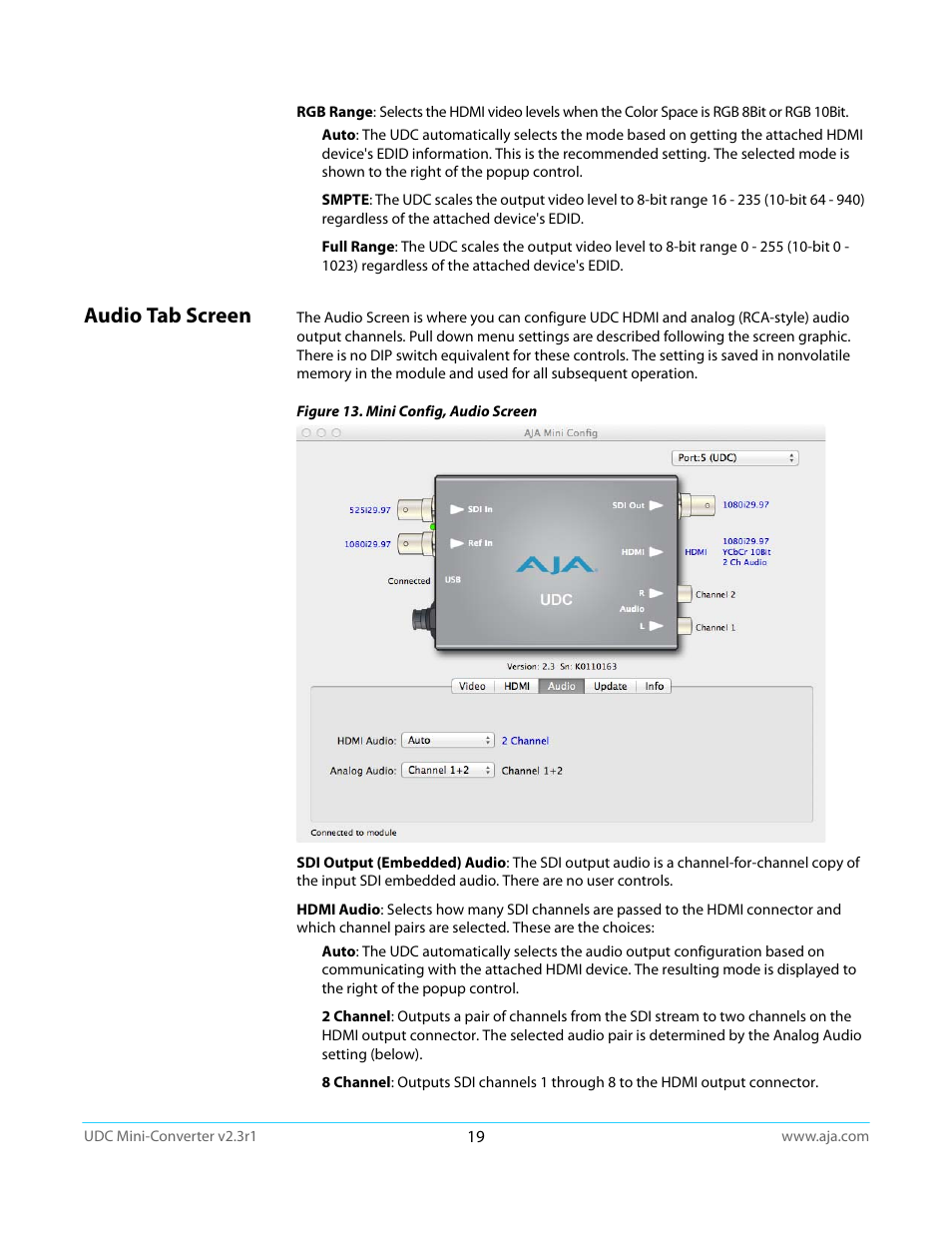 Audio tab screen | AJA UDC User Manual | Page 19 / 29