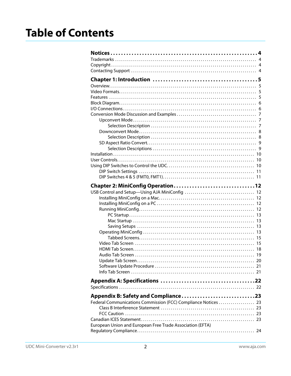 AJA UDC User Manual | Page 2 / 29