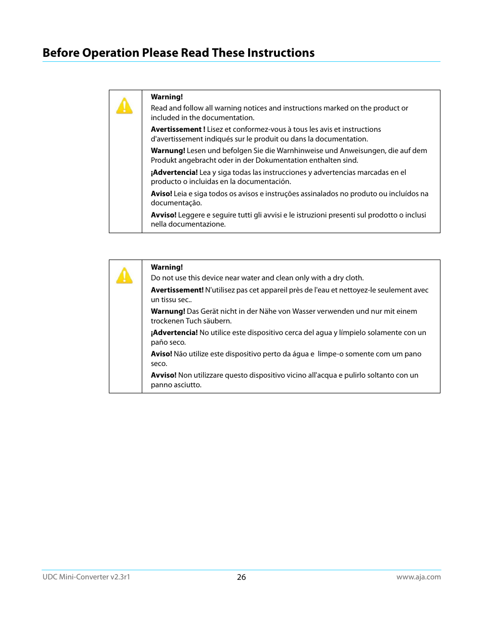 Before operation please read these instructions | AJA UDC User Manual | Page 26 / 29