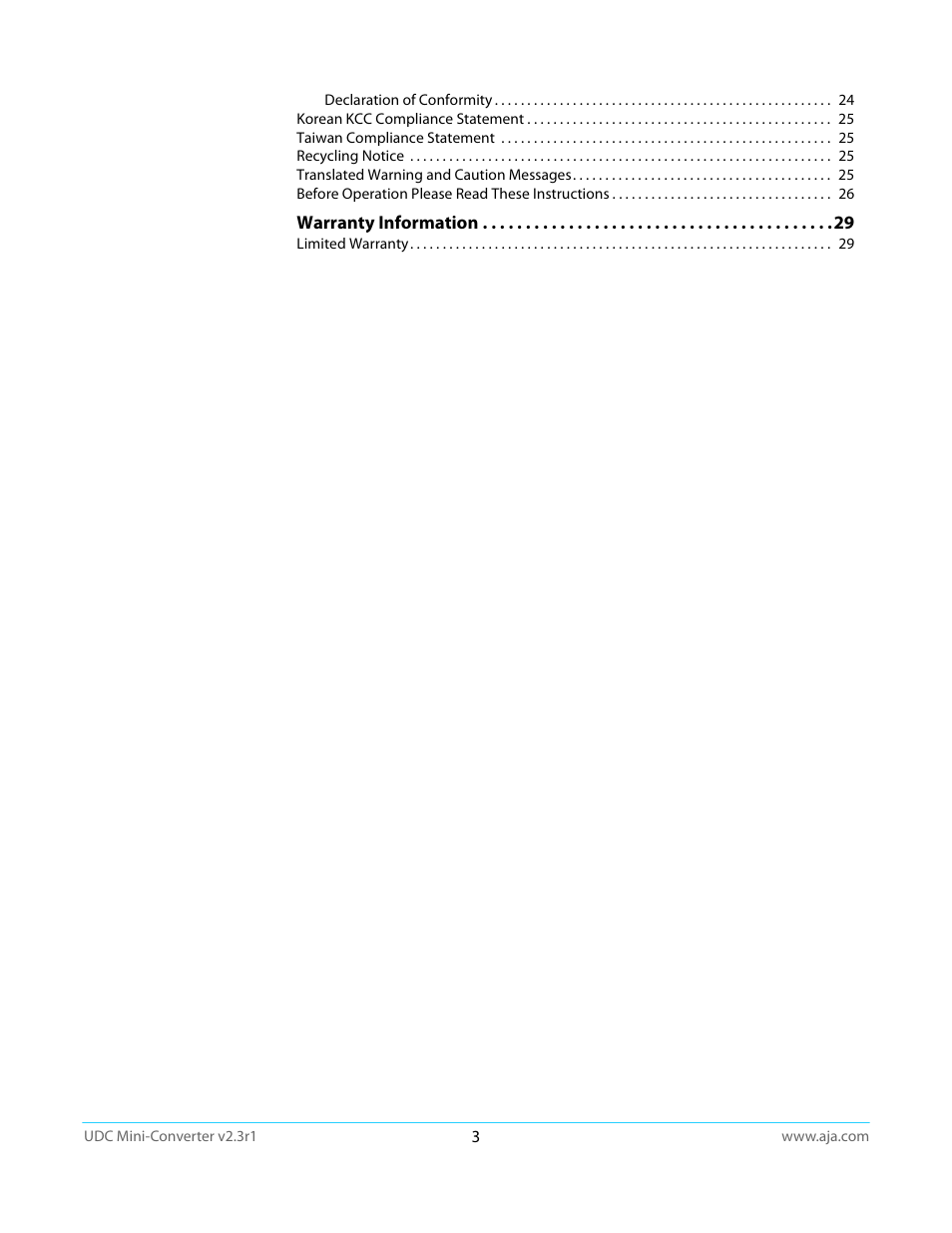 AJA UDC User Manual | Page 3 / 29