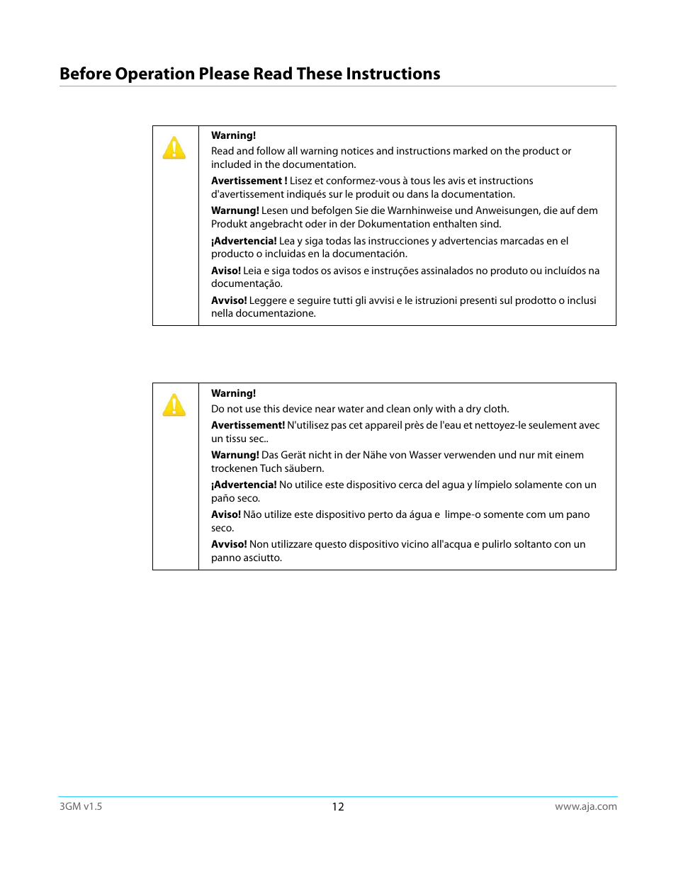 Before operation please read these instructions | AJA 3GM User Manual | Page 12 / 19