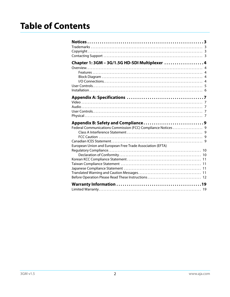 AJA 3GM User Manual | Page 2 / 19