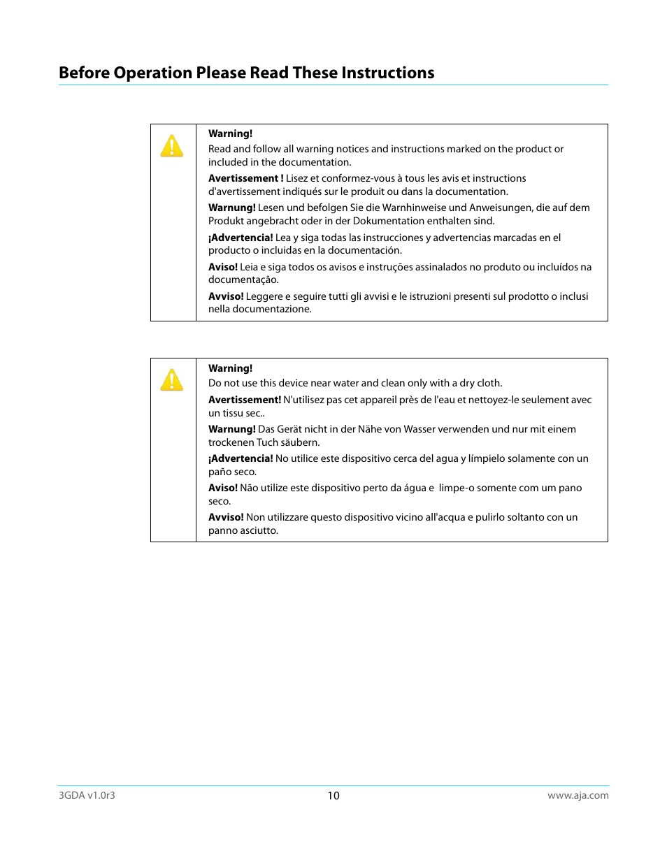 Before operation please read these instructions | AJA 3GDA User Manual | Page 10 / 13