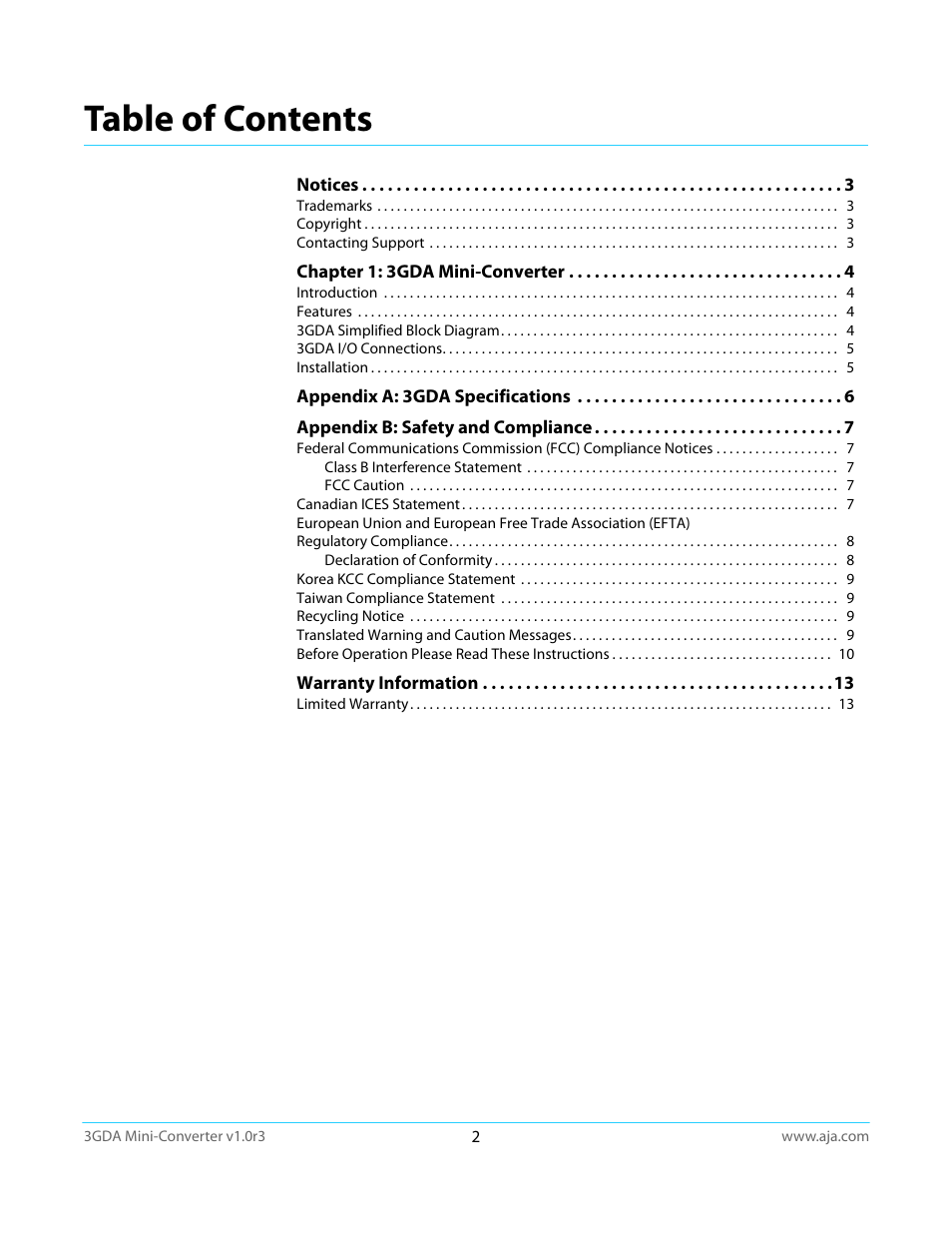 AJA 3GDA User Manual | Page 2 / 13
