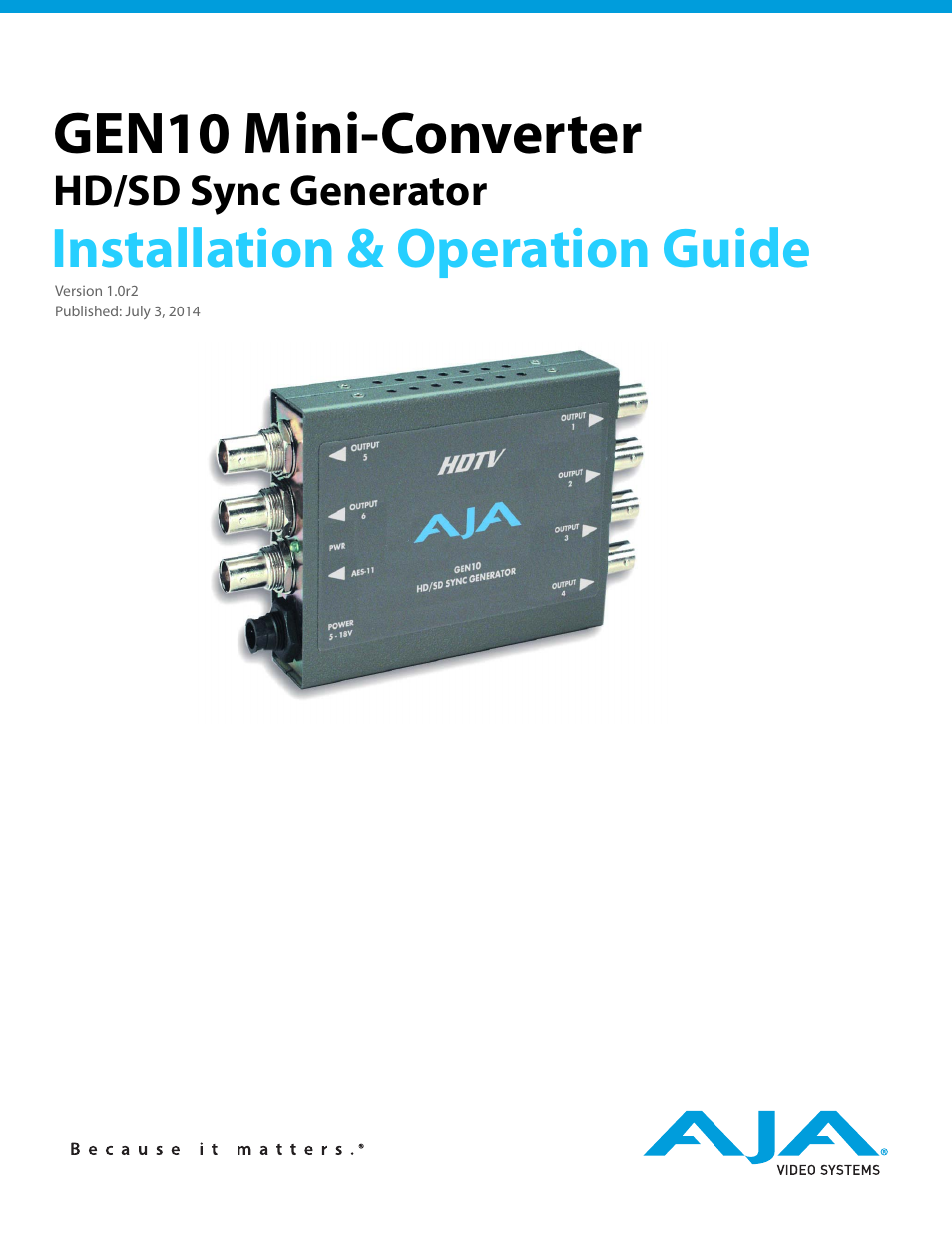 AJA GEN10 User Manual | 21 pages