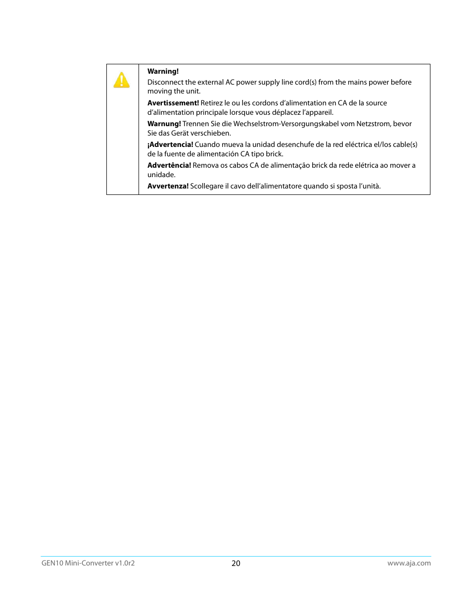 AJA GEN10 User Manual | Page 20 / 21