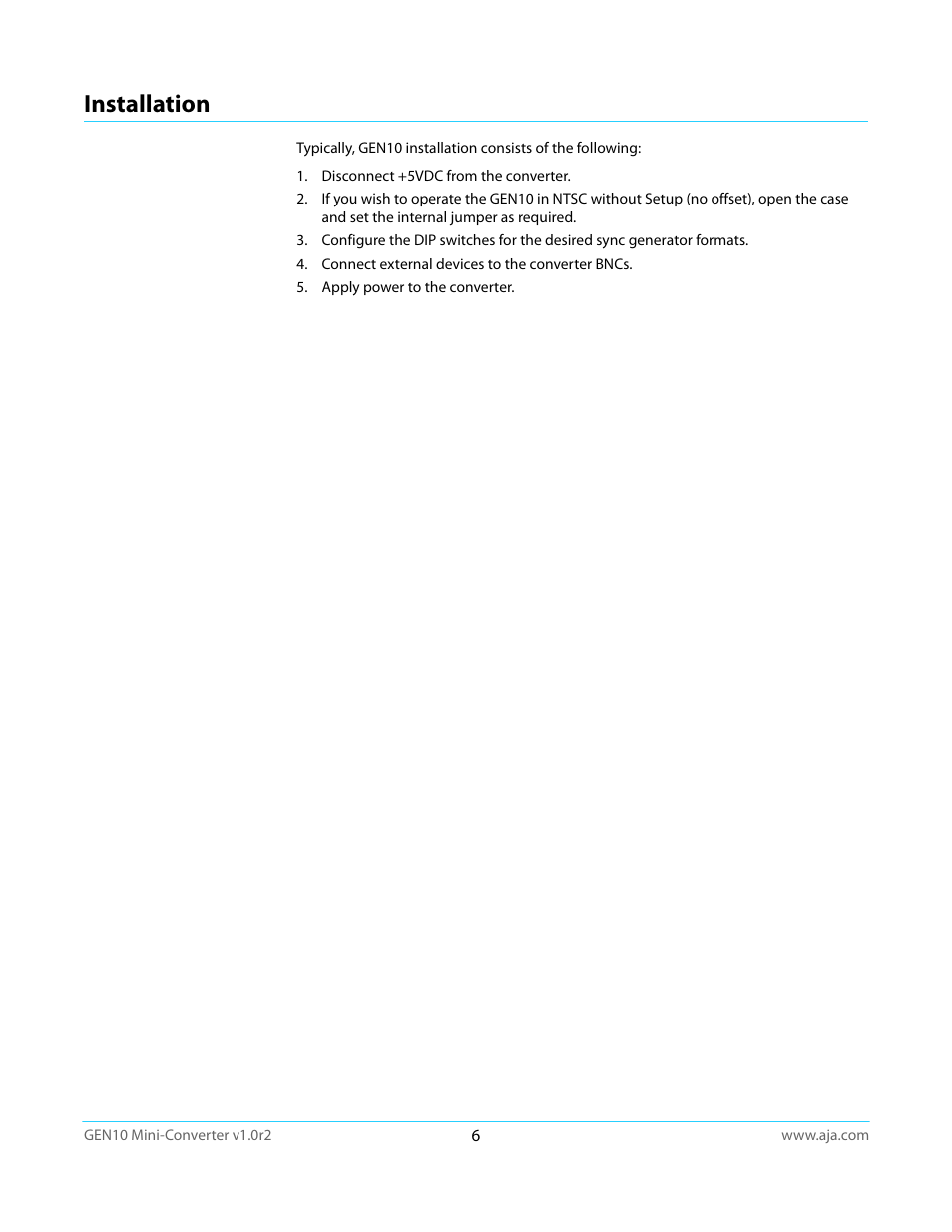 Installation | AJA GEN10 User Manual | Page 6 / 21