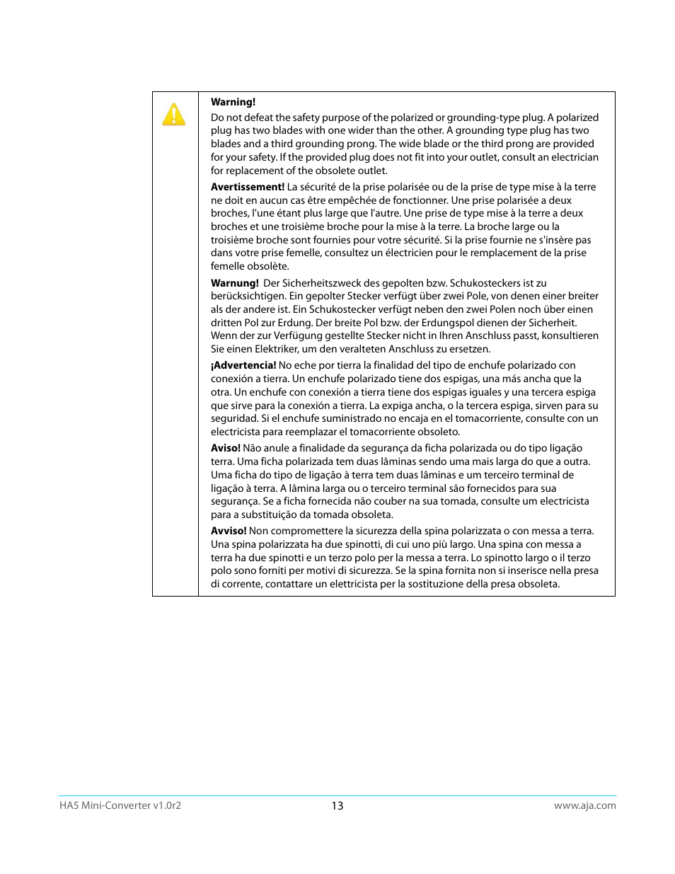 AJA HA5 User Manual | Page 13 / 18