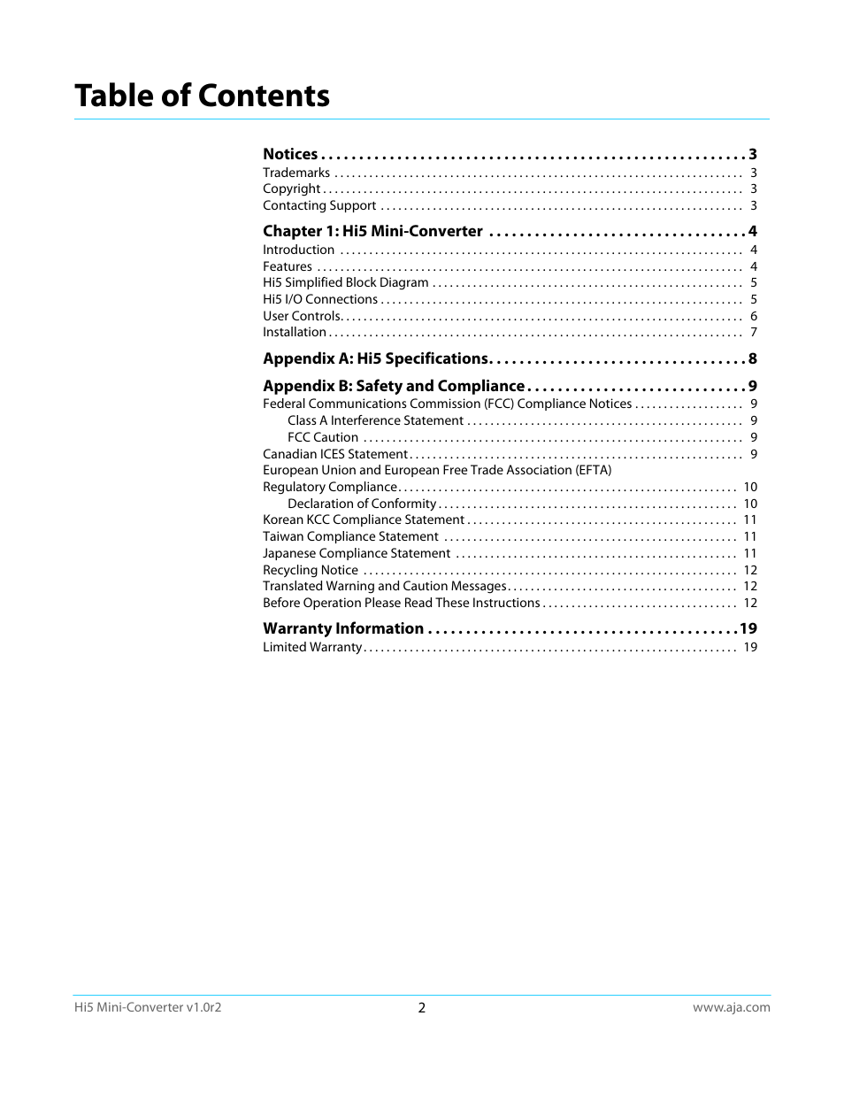 AJA Hi5 User Manual | Page 2 / 19