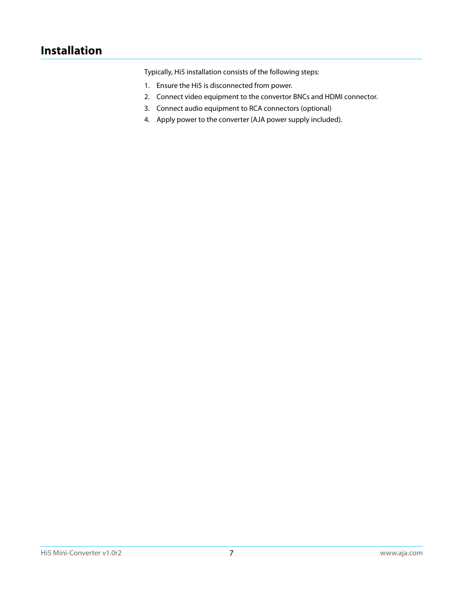 Installation | AJA Hi5 User Manual | Page 7 / 19