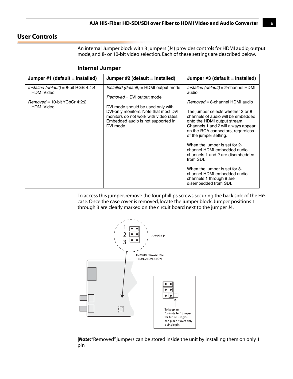 User controls | AJA Hi5-Fiber User Manual | Page 5 / 6