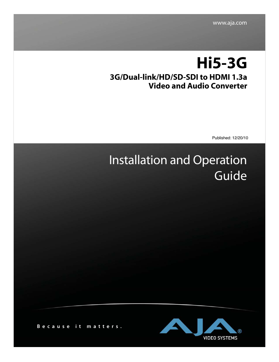 AJA Hi5-3G User Manual | 18 pages
