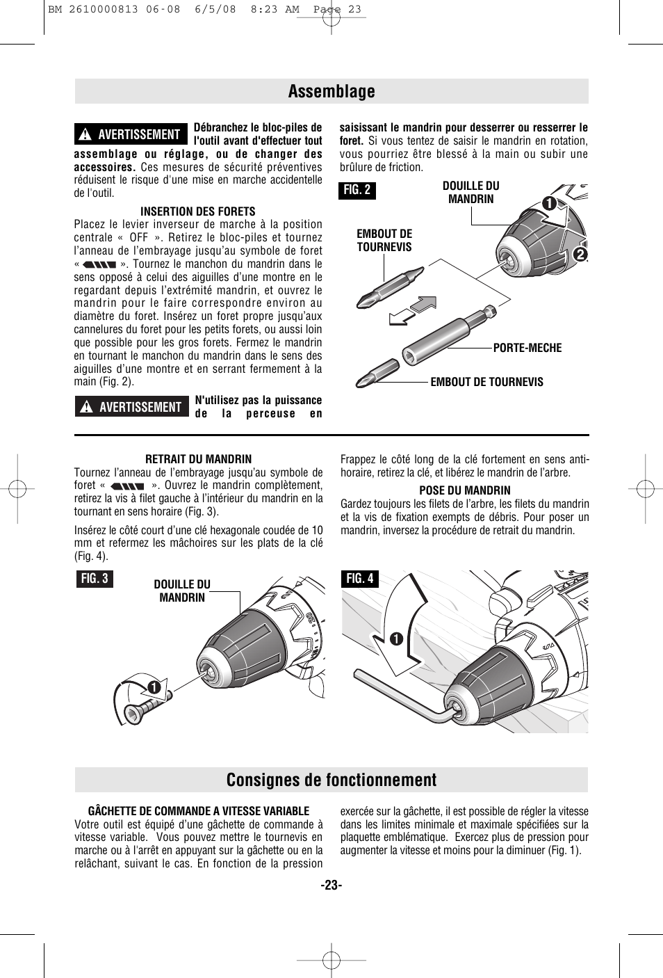 Assemblage, Consignes de fonctionnement | Bosch PS30 User Manual | Page 23 / 44