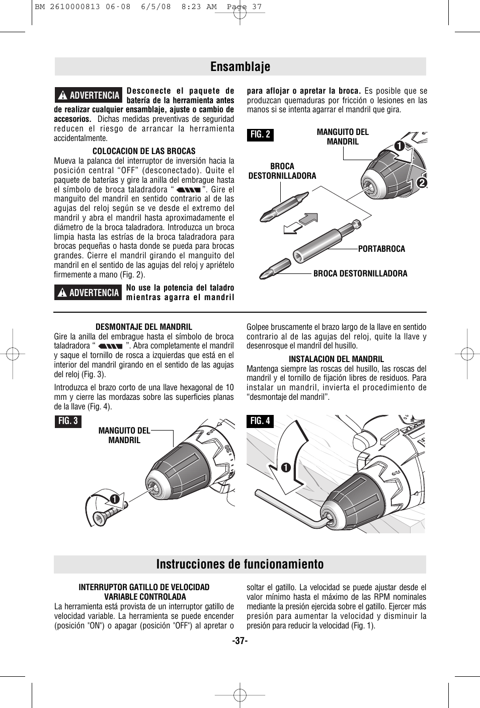 Ensamblaje, Instrucciones de funcionamiento | Bosch PS30 User Manual | Page 37 / 44