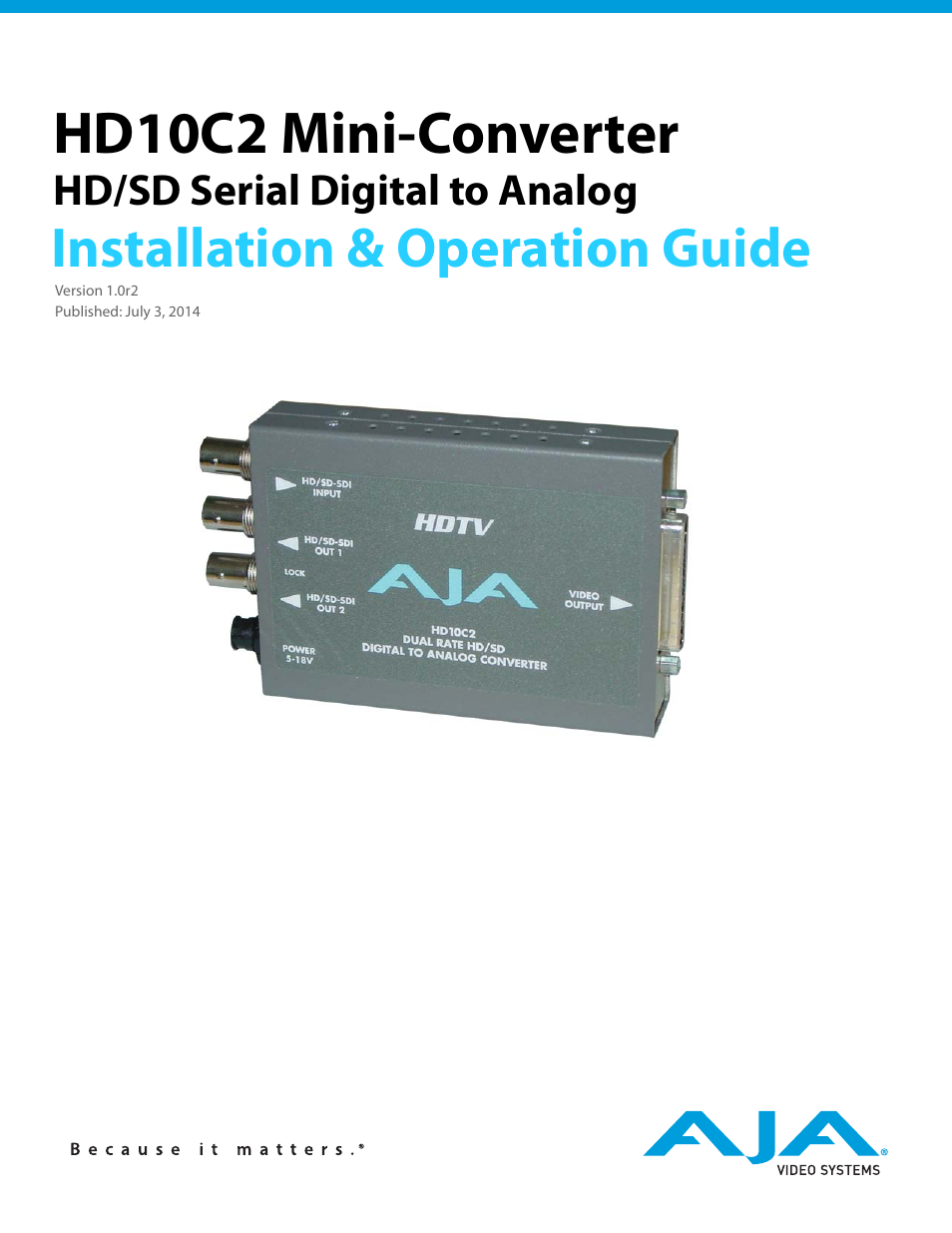AJA HD10C2 User Manual | 20 pages