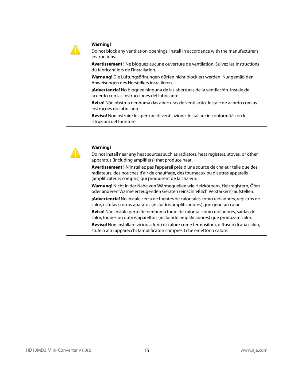 AJA HD10MD3 User Manual | Page 15 / 21