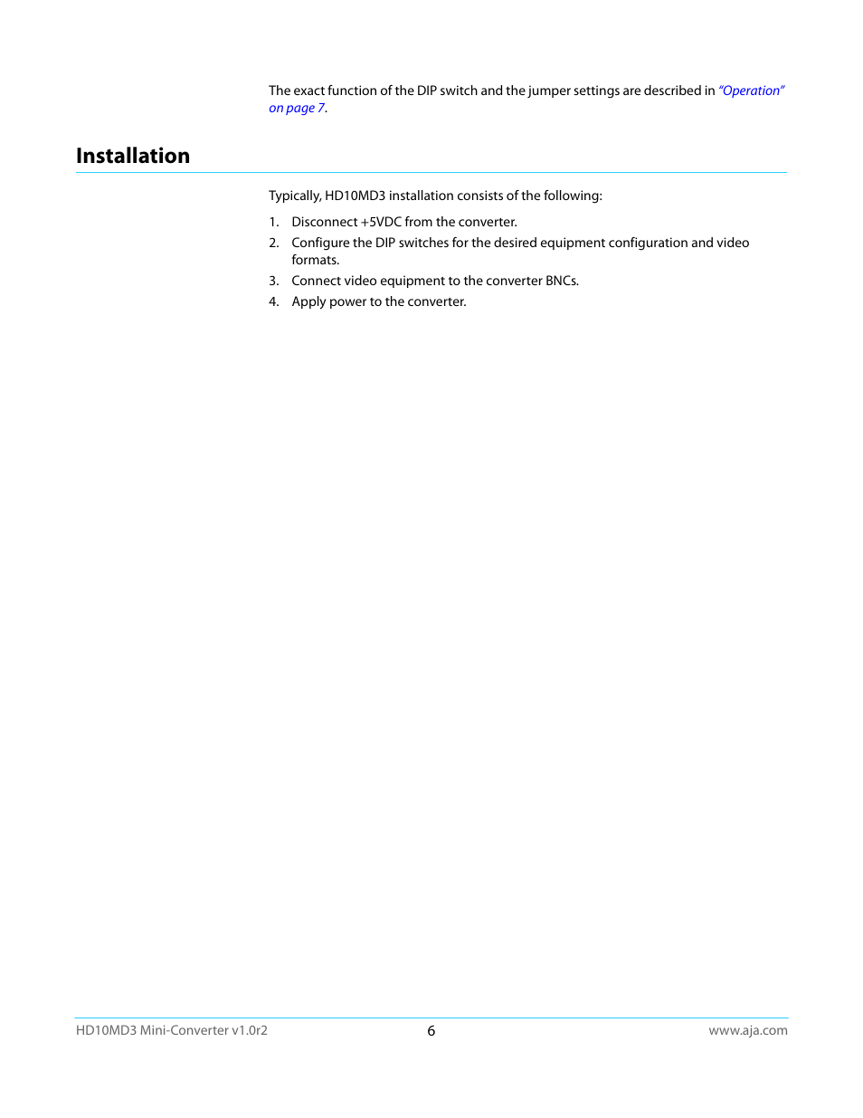 Installation | AJA HD10MD3 User Manual | Page 6 / 21