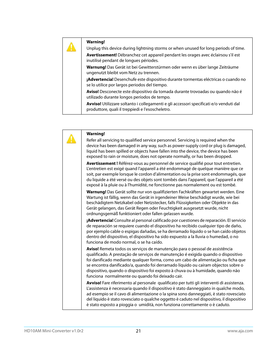 AJA HD10AM User Manual | Page 21 / 24