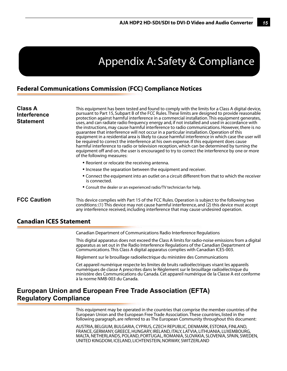 Appendix a: safety & compliance, Canadian ices statement | AJA HDP2 User Manual | Page 15 / 20