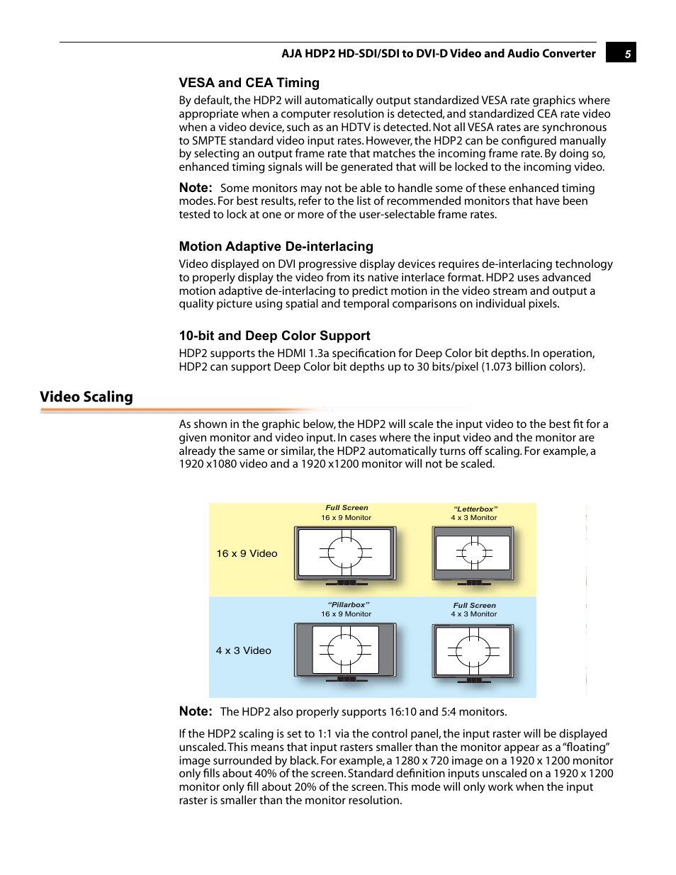 Video scaling | AJA HDP2 User Manual | Page 5 / 20