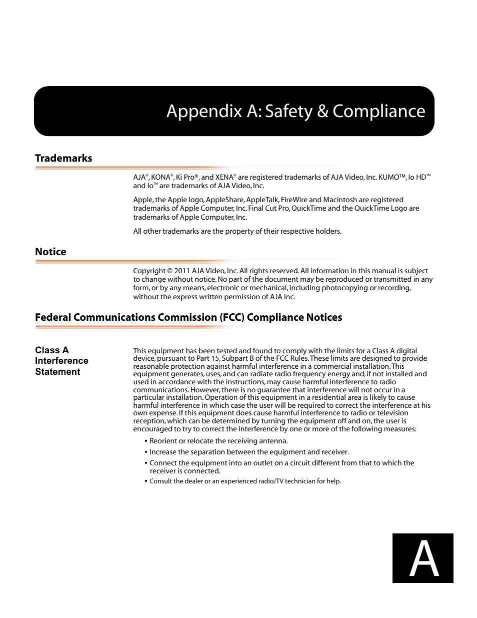 Appendix a: safety & compliance | AJA FiDO User Manual | Page 9 / 18