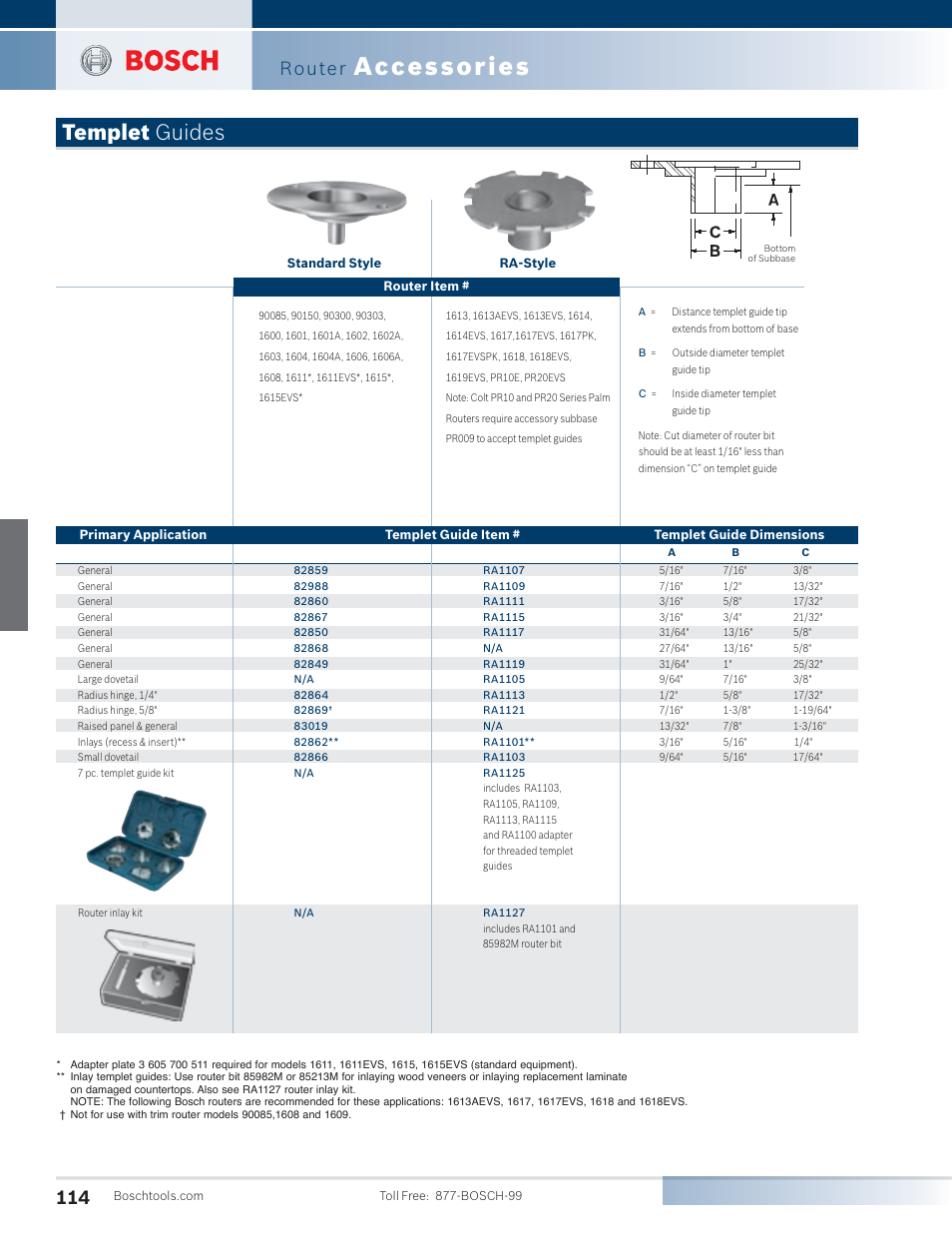 Accessories, Templet guides, Router | Bosch PR20EVSK User Manual | Page 10 / 34