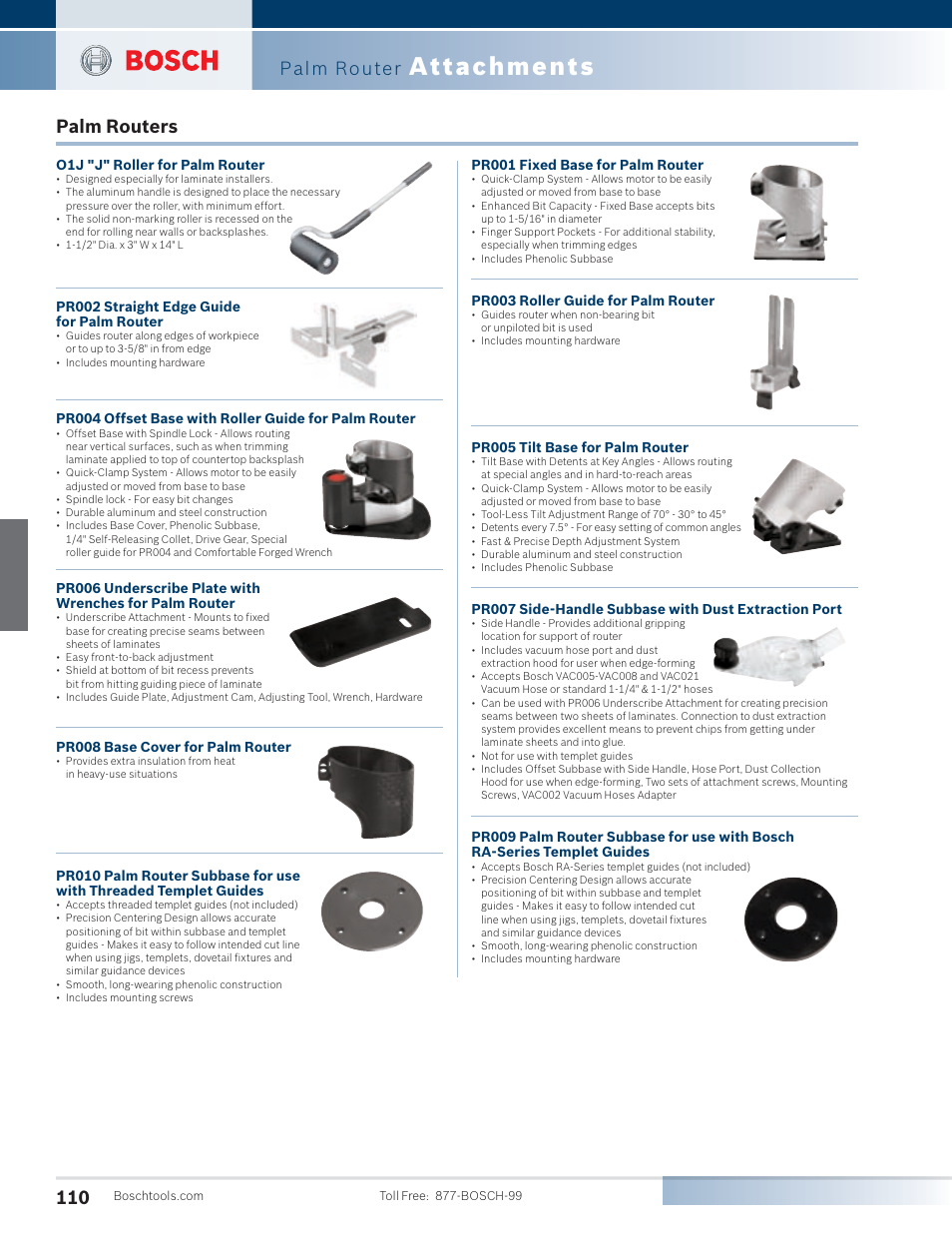 Attachments, Palm router, Palm routers | Bosch PR20EVSK User Manual | Page 6 / 34