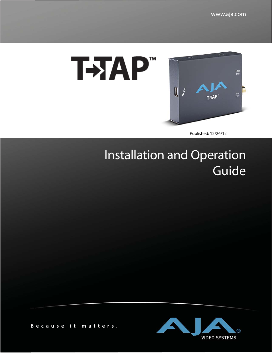 AJA T-TAP User Manual | 43 pages