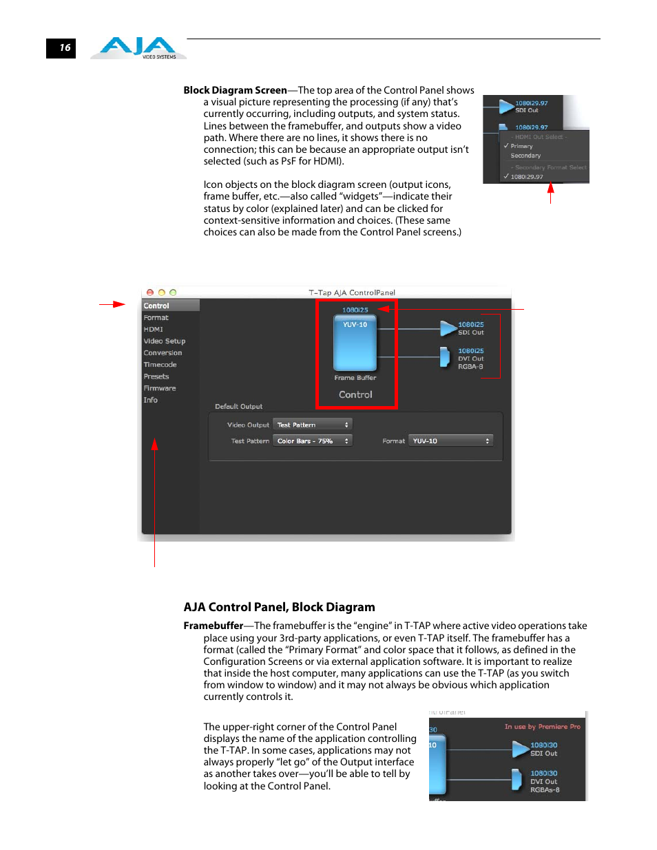 Aja control panel, block diagram | AJA T-TAP User Manual | Page 22 / 43