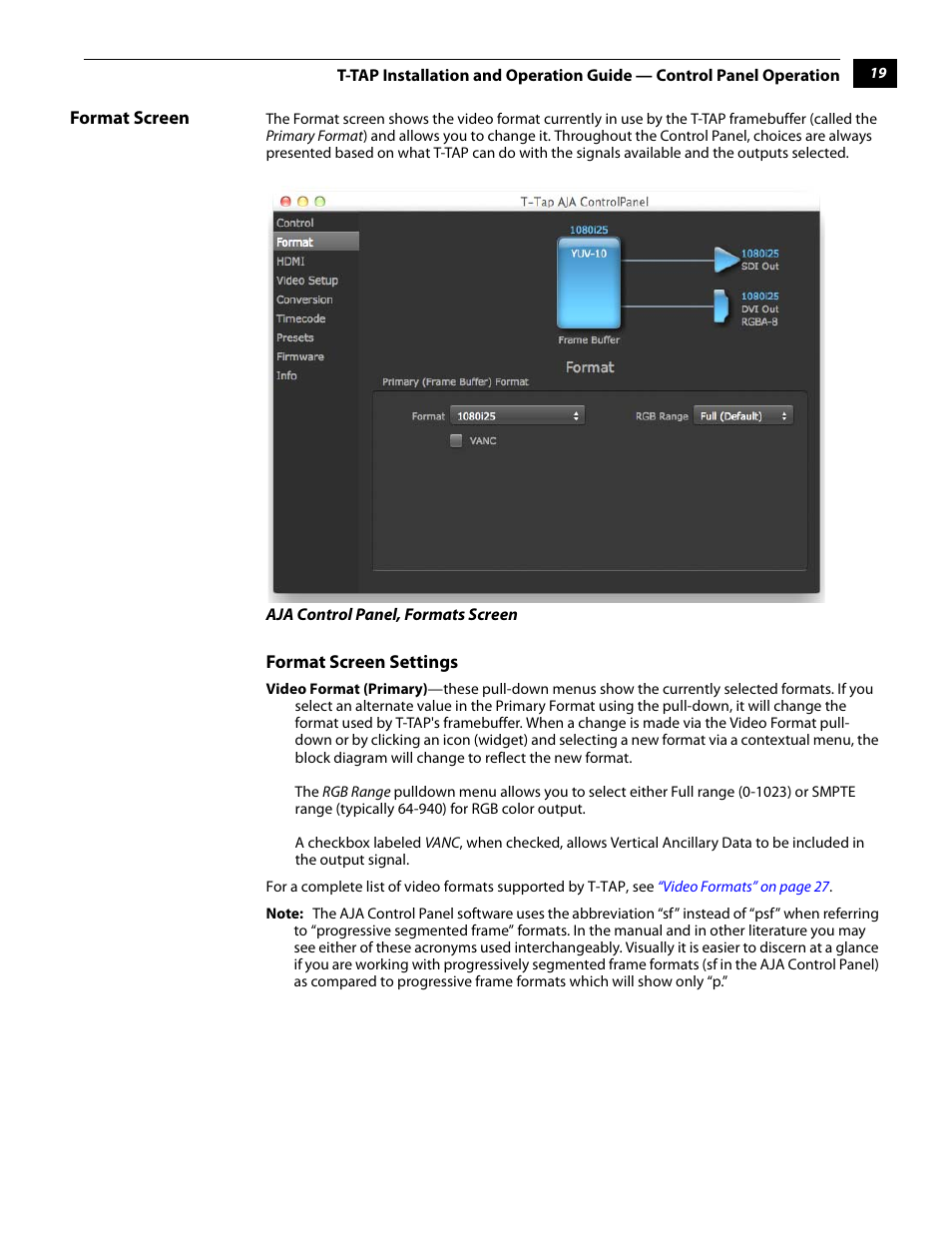 Format screen | AJA T-TAP User Manual | Page 25 / 43