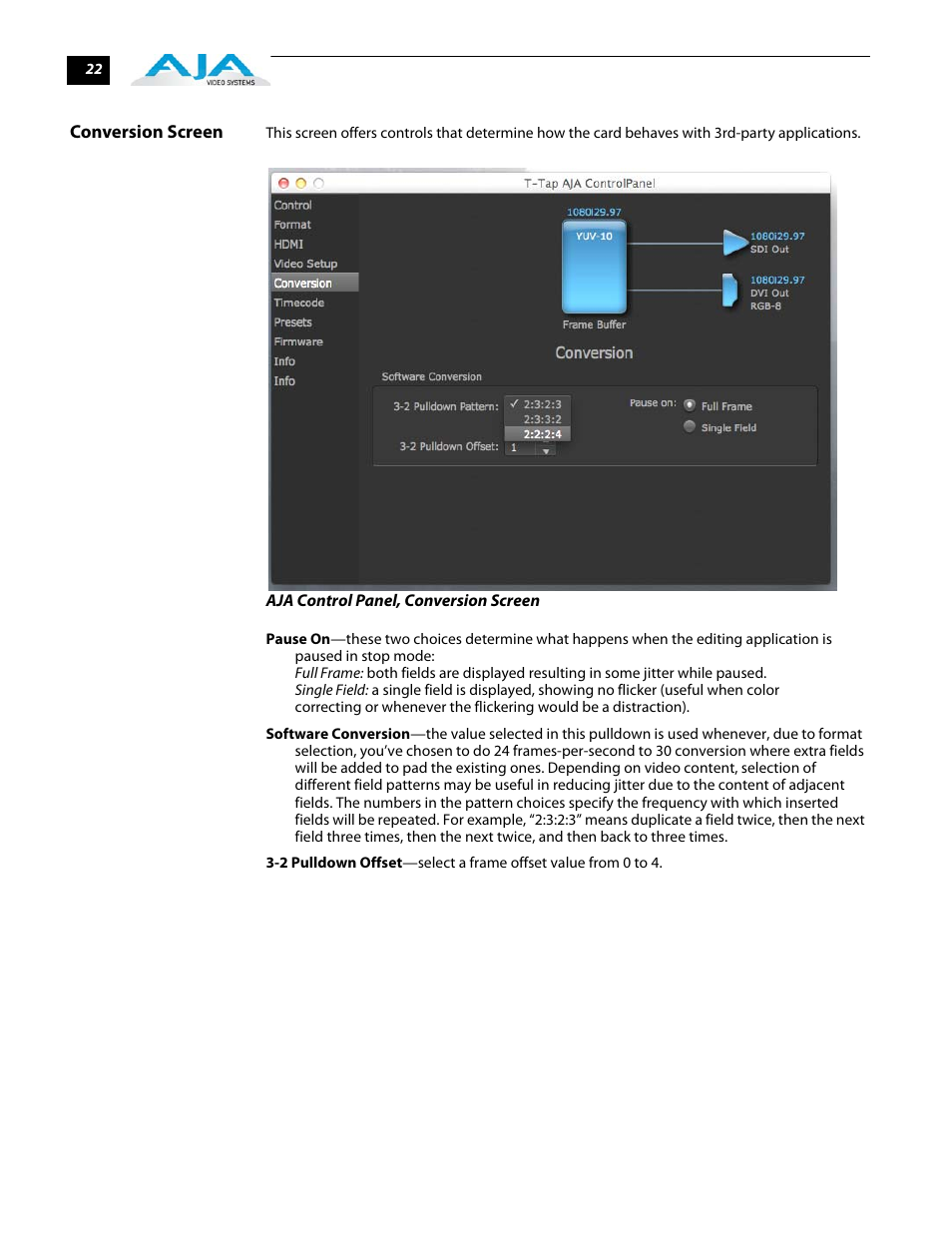 Conversion screen | AJA T-TAP User Manual | Page 28 / 43