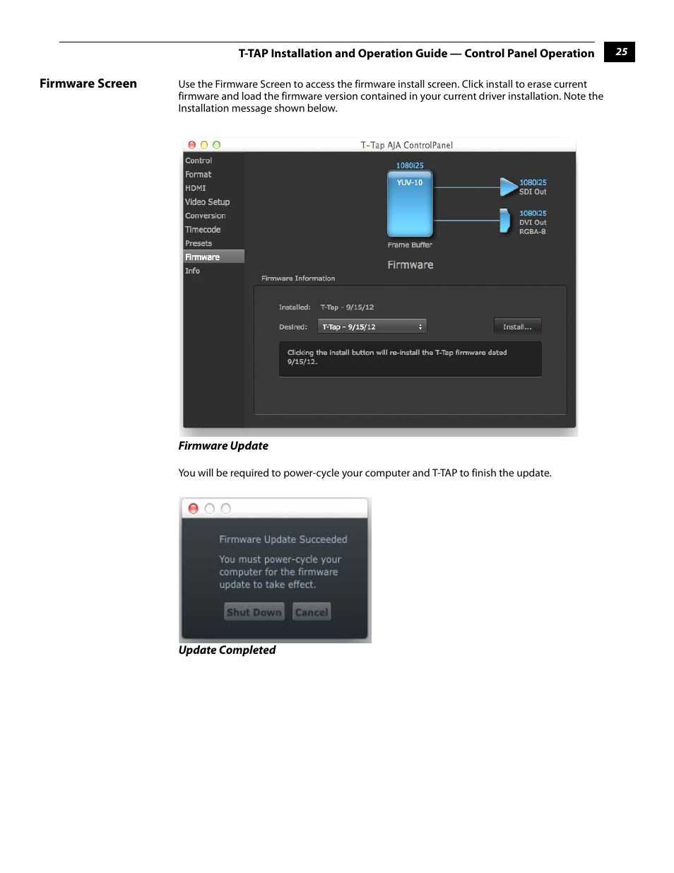 Firmware screen | AJA T-TAP User Manual | Page 31 / 43