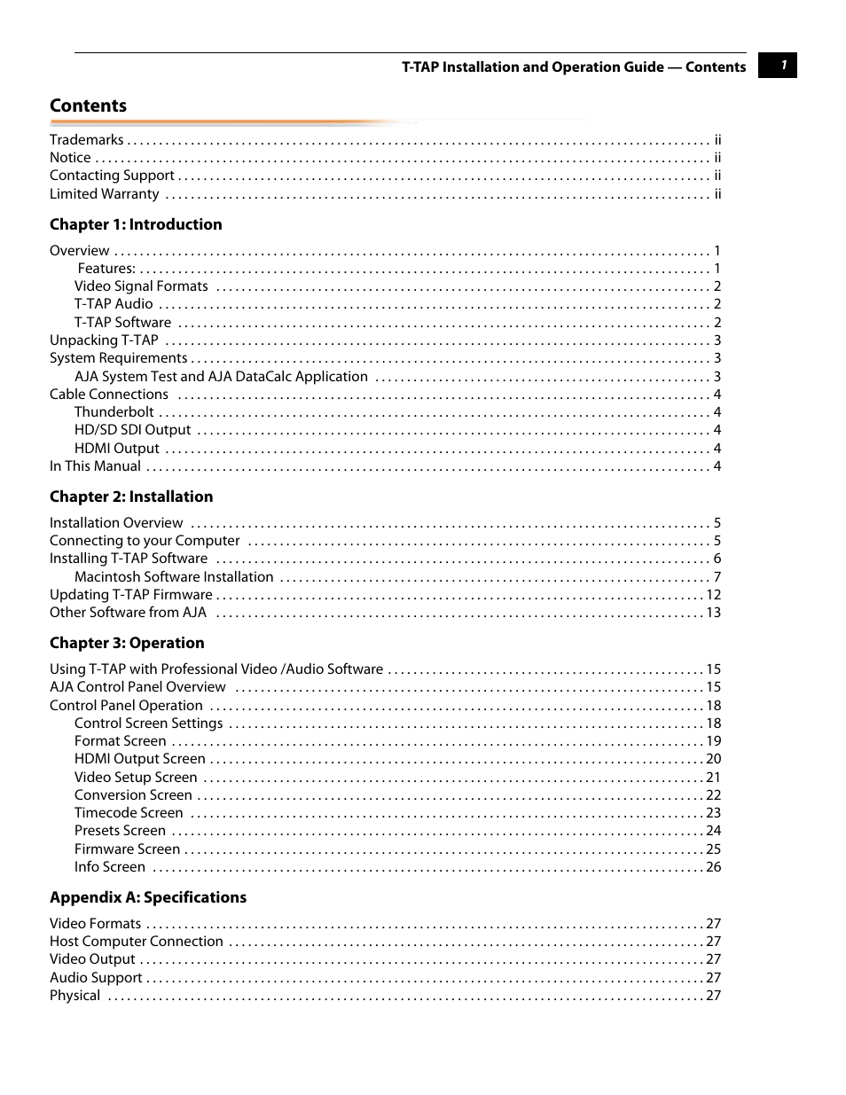 AJA T-TAP User Manual | Page 5 / 43