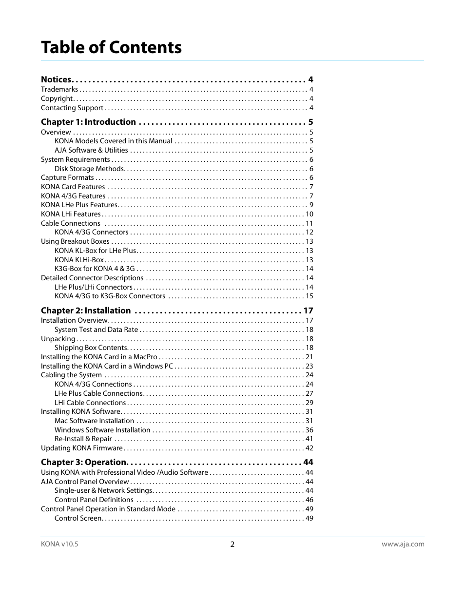 AJA KONA LHi User Manual | Page 2 / 97