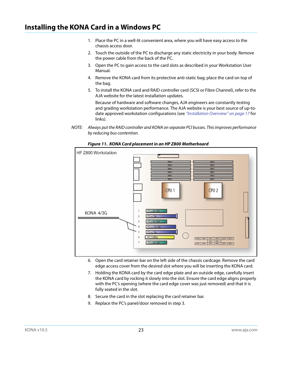 Installing the kona card in a windows pc | AJA KONA LHi User Manual | Page 23 / 97