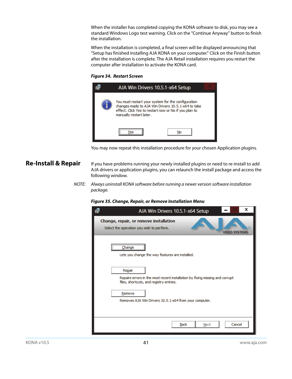 Re-install & repair | AJA KONA LHi User Manual | Page 41 / 97