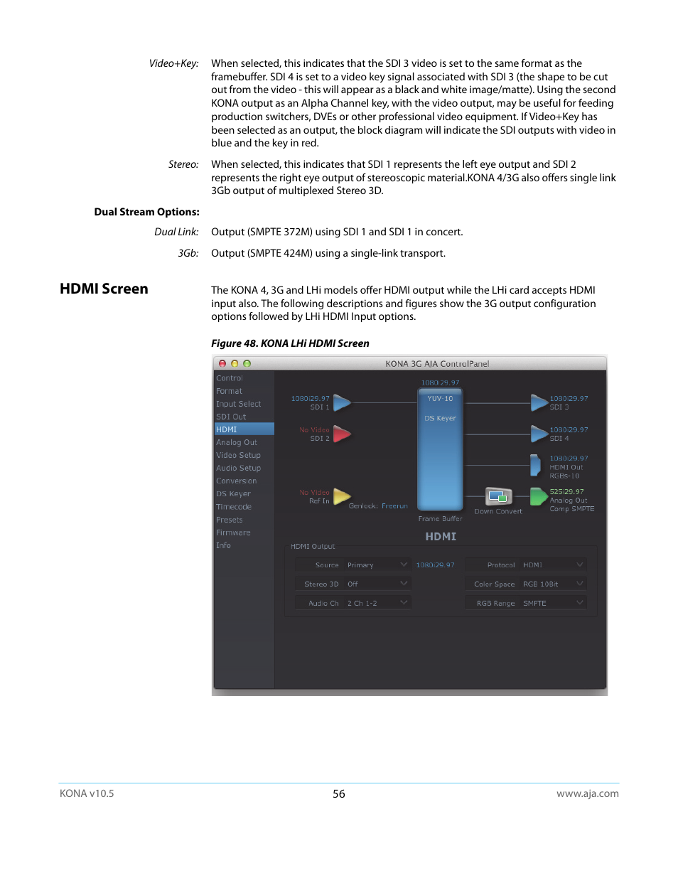 Hdmi screen | AJA KONA LHi User Manual | Page 56 / 97